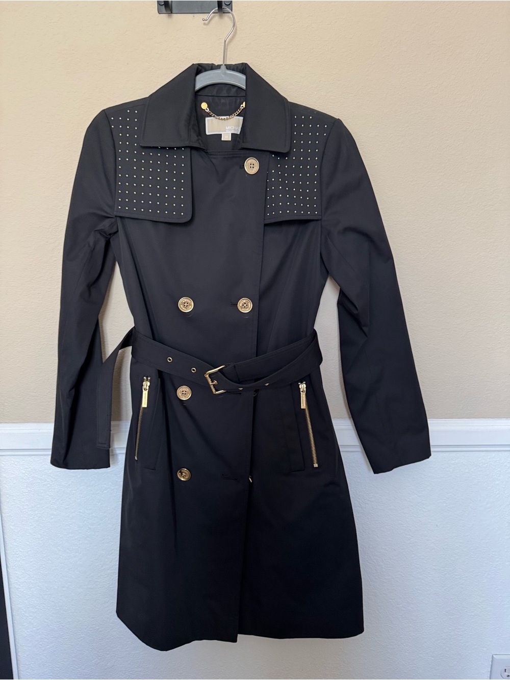 $109 — MICHAEL Michael Kors Japan Black Studded Trench Coat XS